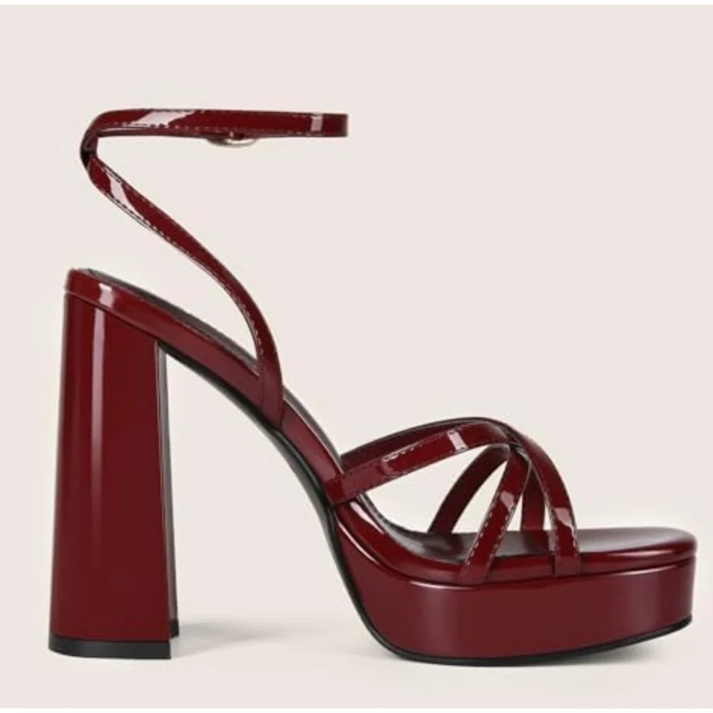 Abbleet Strappy Platform Heel Burgundy Patent Size 9